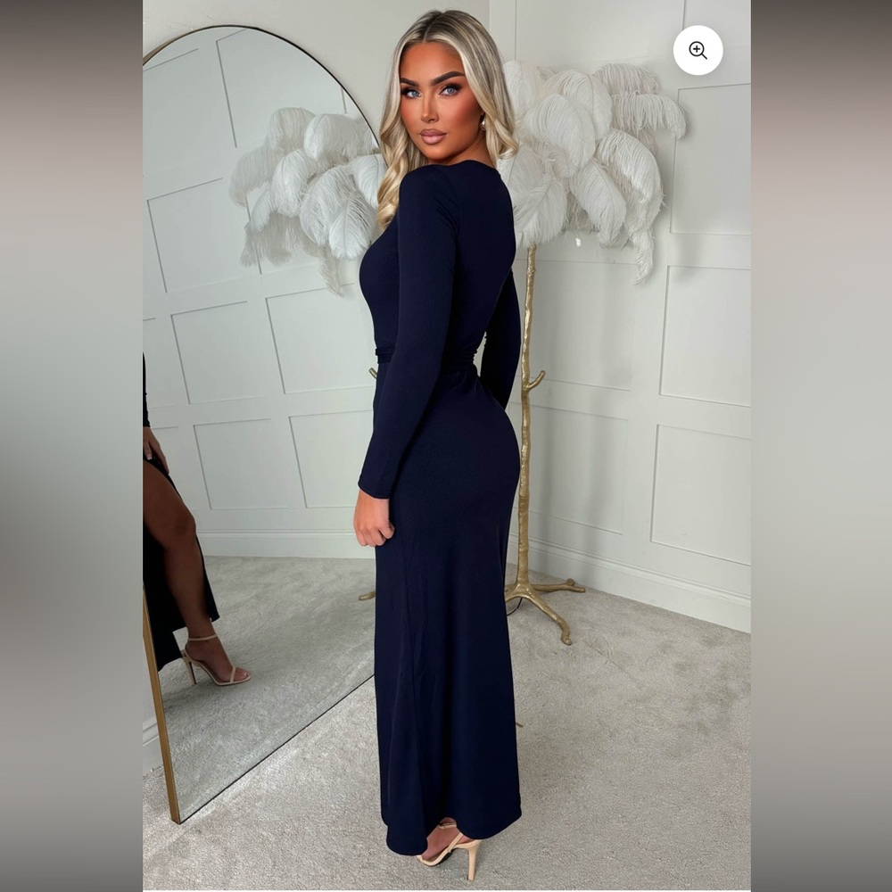 Navy Blue Maxi Dress with slit - Picture 9 of 9